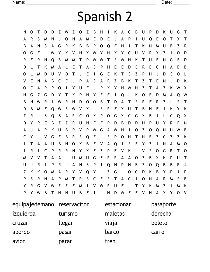 Spanish 2 Word Search