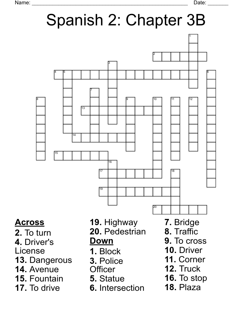 Spanish 2: Chapter 3B Crossword