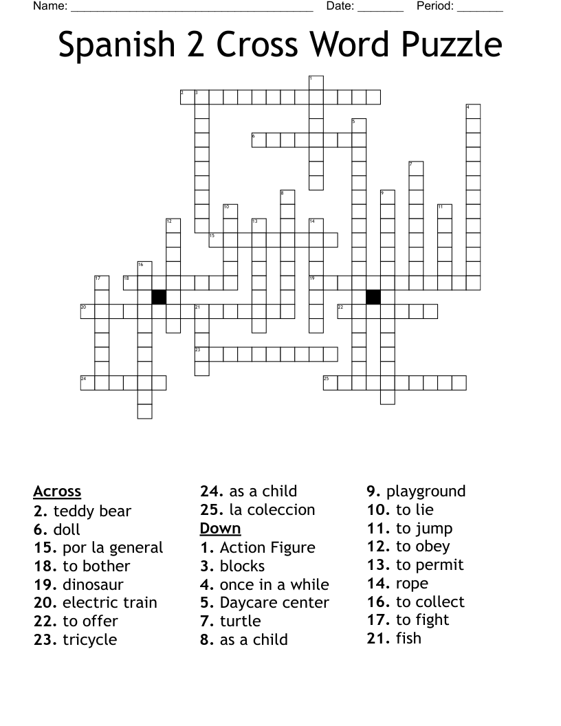 Spanish 2 Cross Word Puzzle