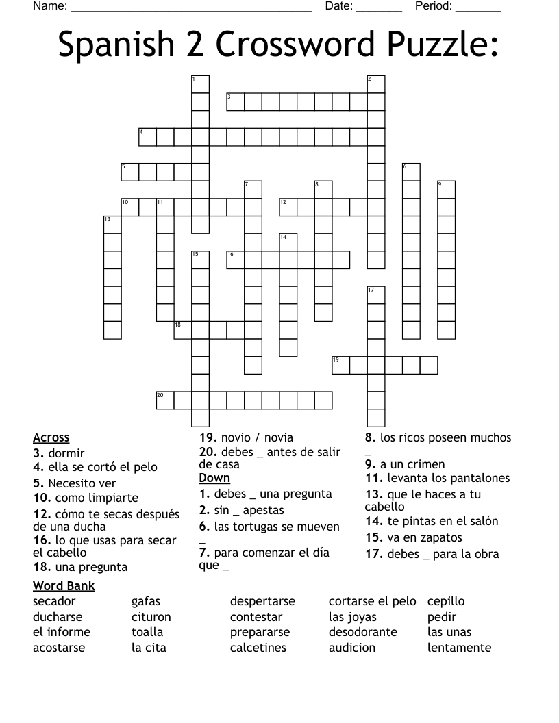 Spanish 2 Crossword Puzzle: