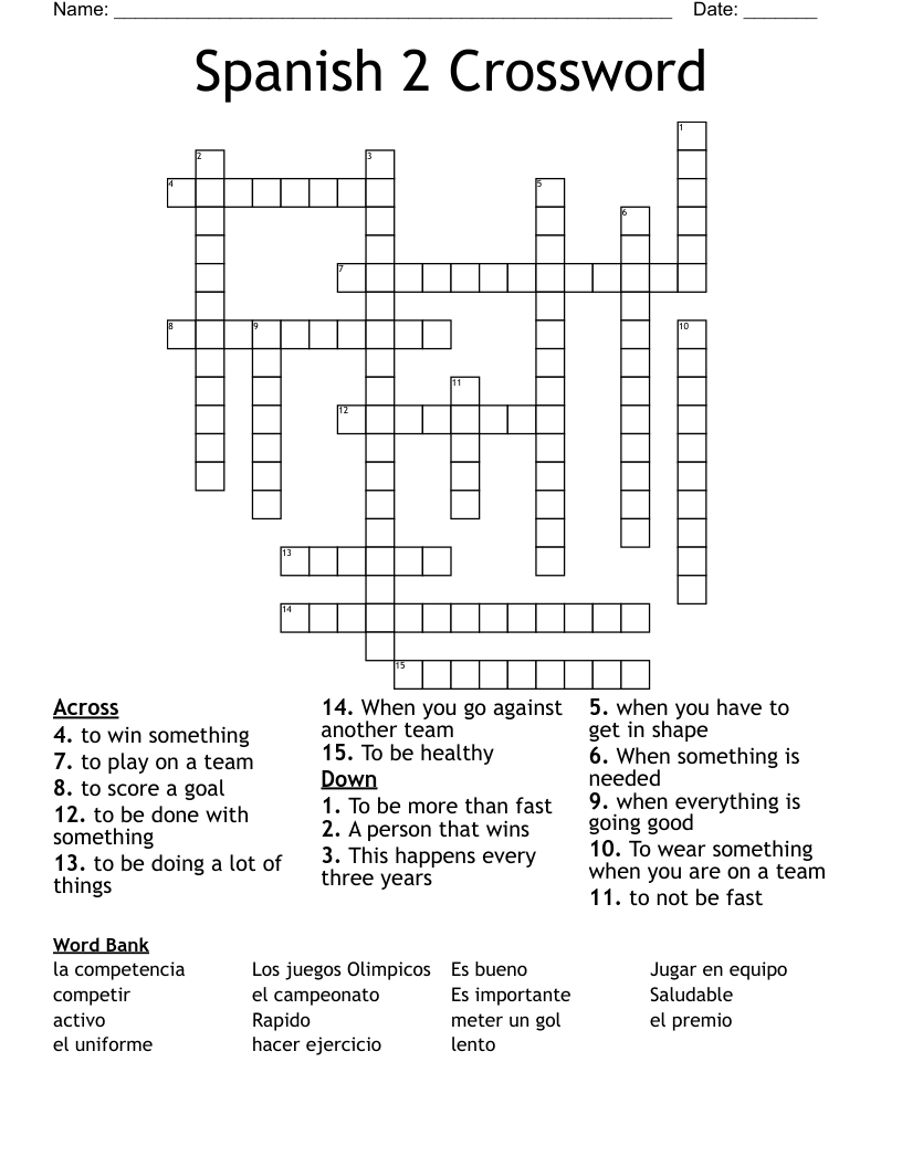 Spanish 2 Crossword 