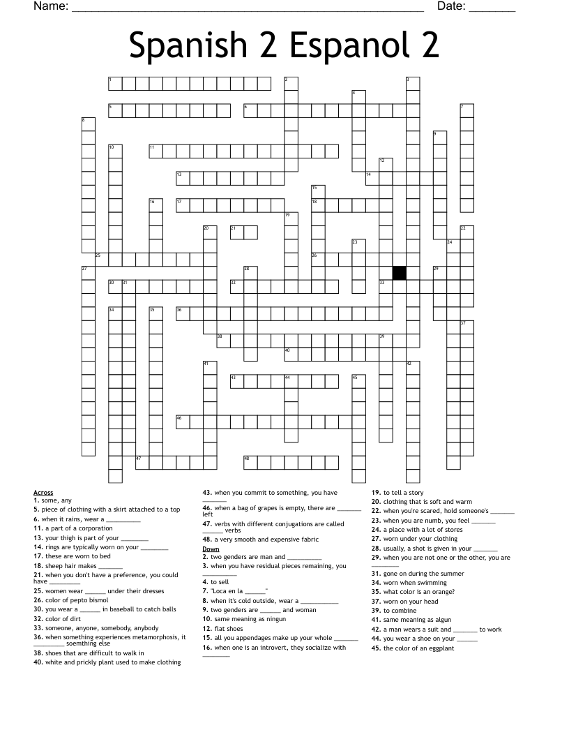 Spanish 2 Espanol 2 Crossword