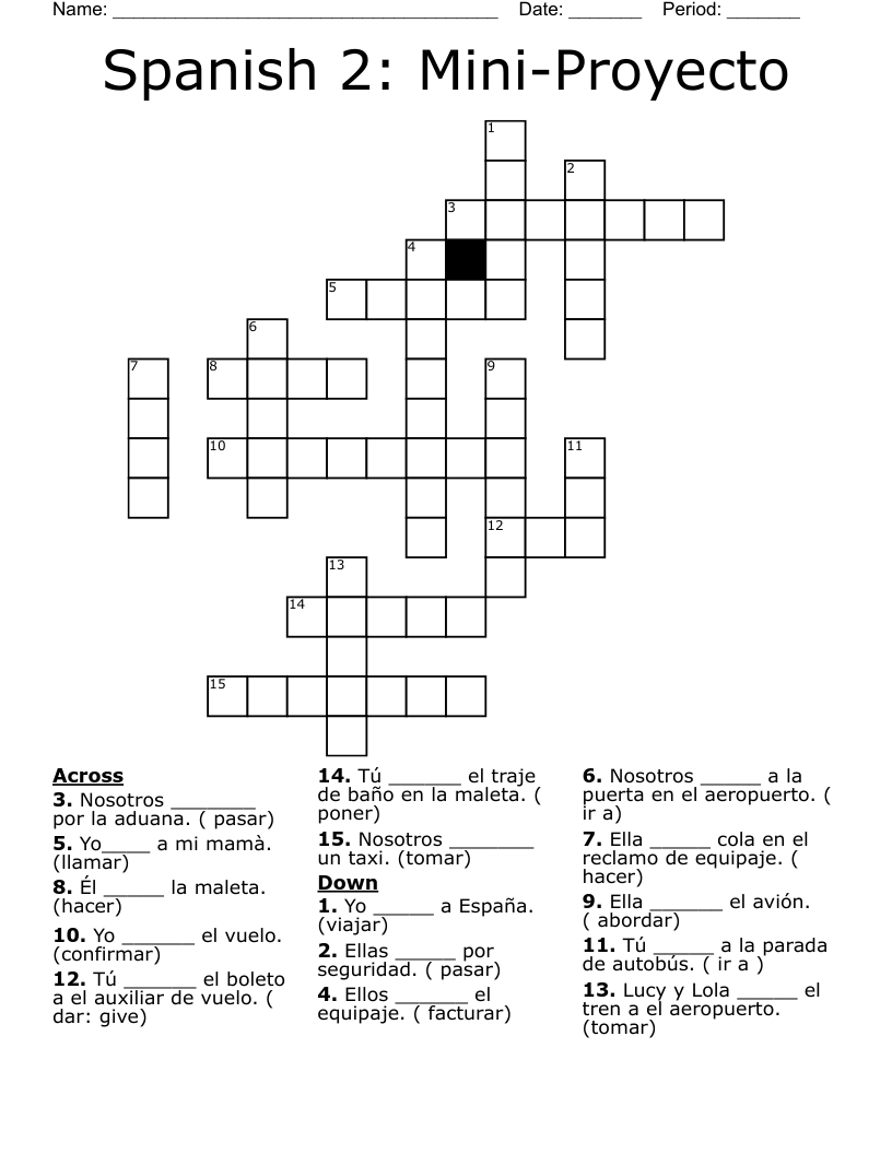Spanish 2: Mini-Proyecto  Crossword