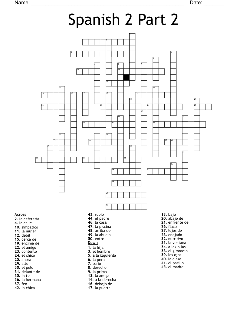 Spanish 2 Part 2 Crossword