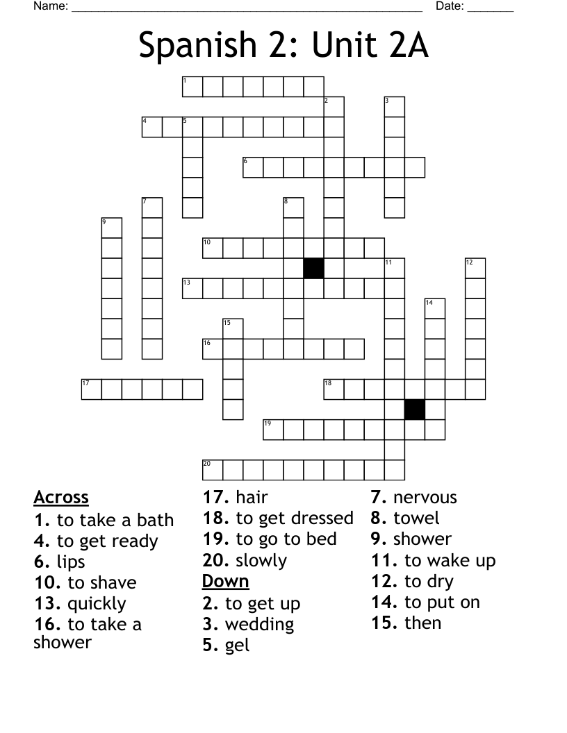 Spanish 2: Unit 2A Crossword