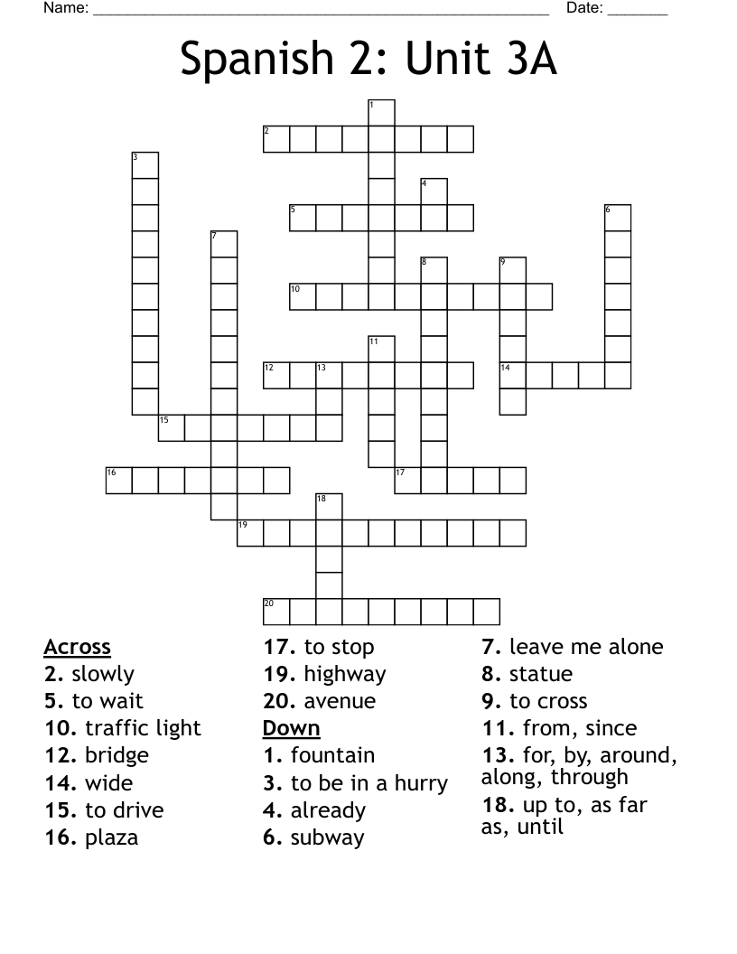 Spanish 2: Unit 3A Crossword