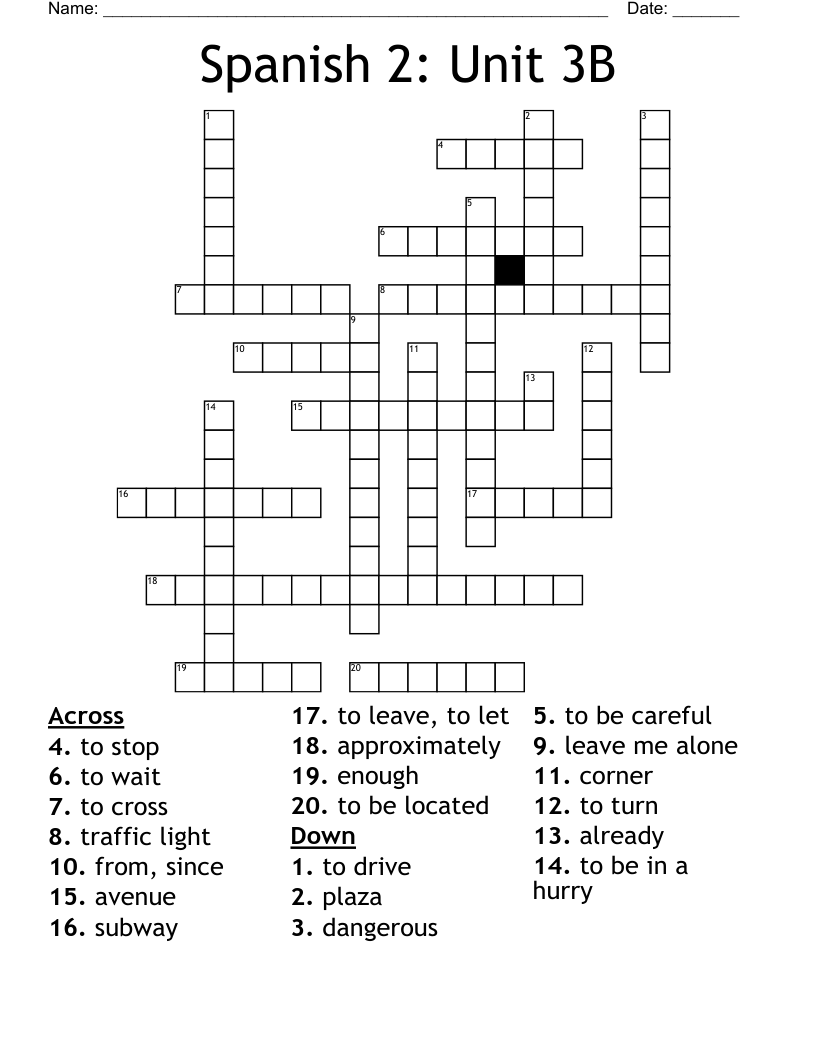 Spanish 2: Unit 3B Crossword