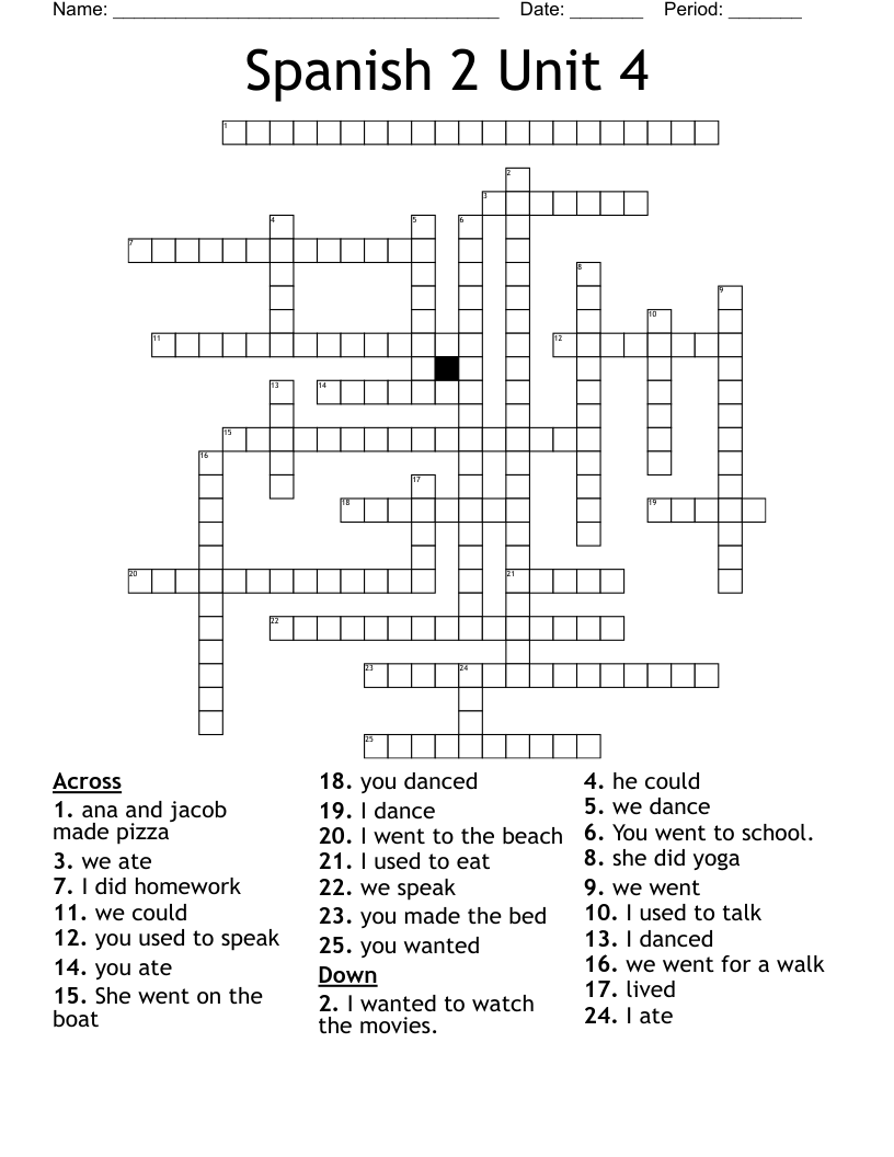 Spanish 2 Unit 4 Crossword