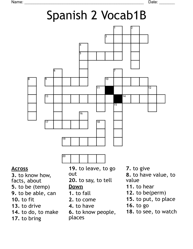 Spanish 2 Vocab1B Crossword