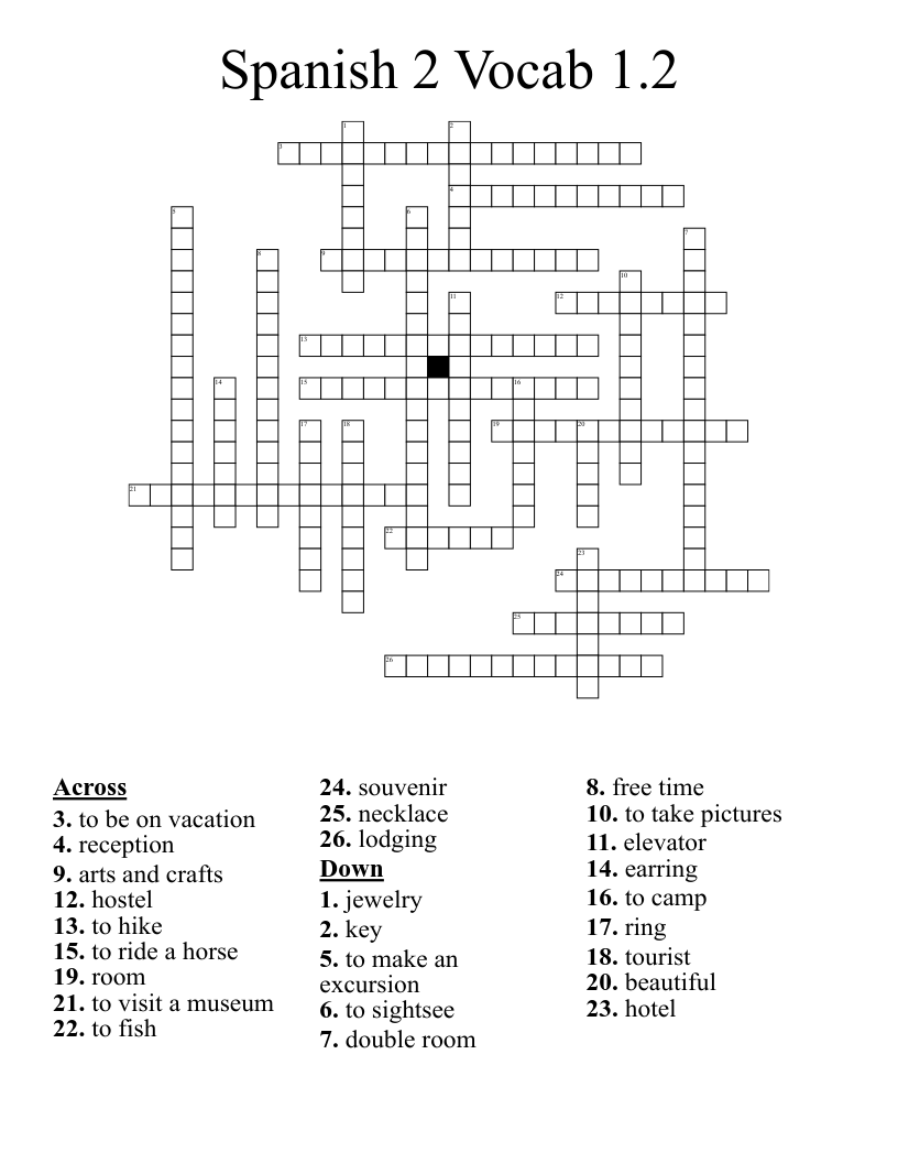 Spanish 2 Vocab 1.2 Crossword