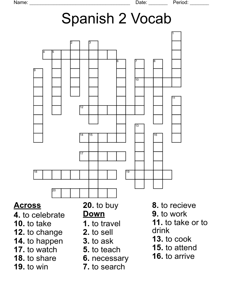 Spanish 2 Vocab Crossword