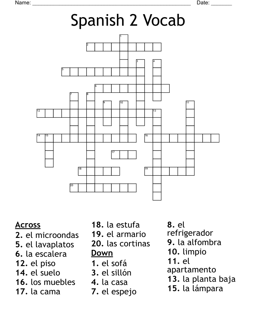 Spanish 2 Vocab Crossword