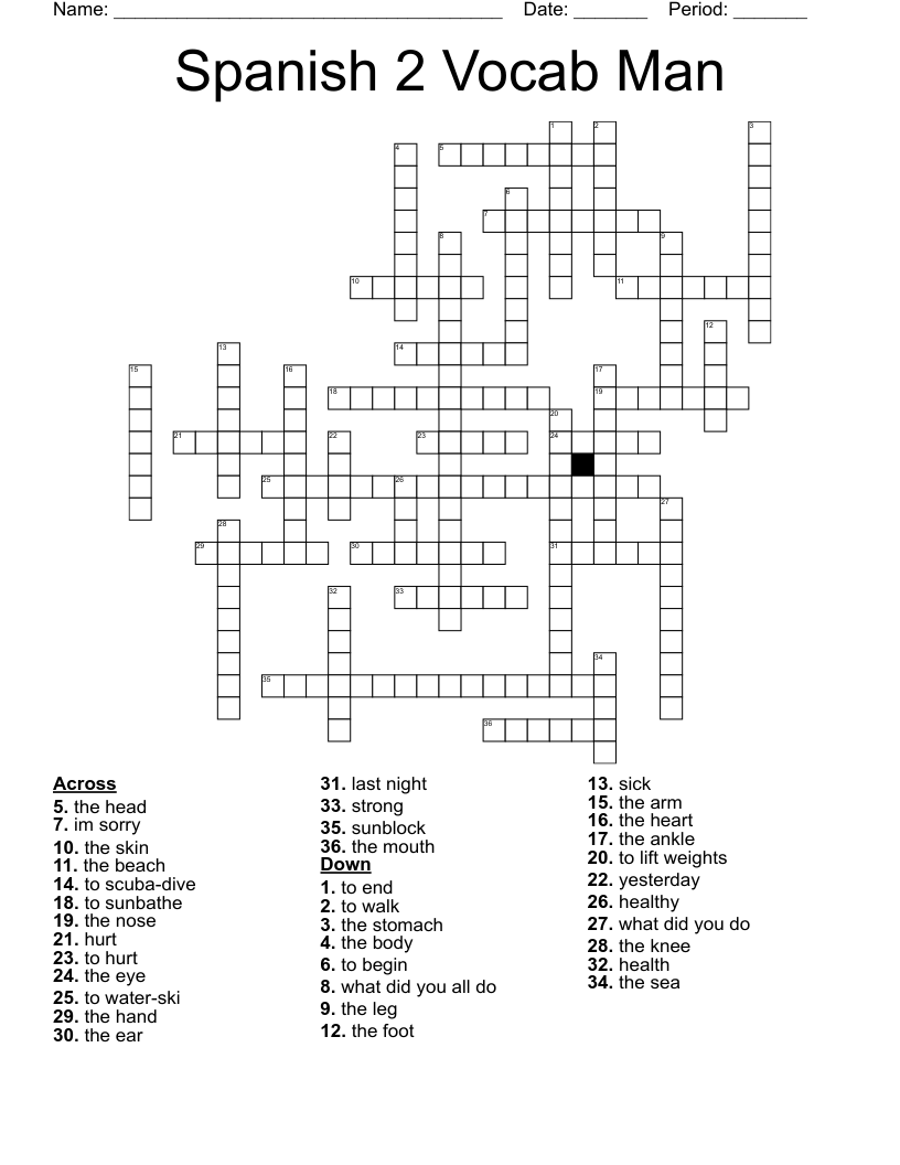Spanish 2 Vocab Man Crossword