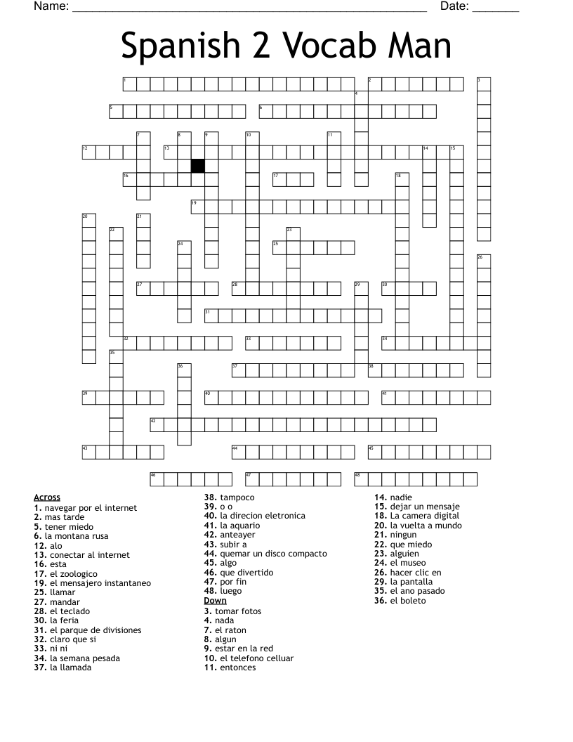 Spanish 2 Vocab Man Crossword