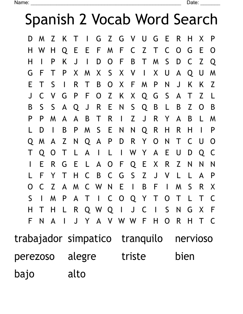 Spanish 2 Vocab Word Search