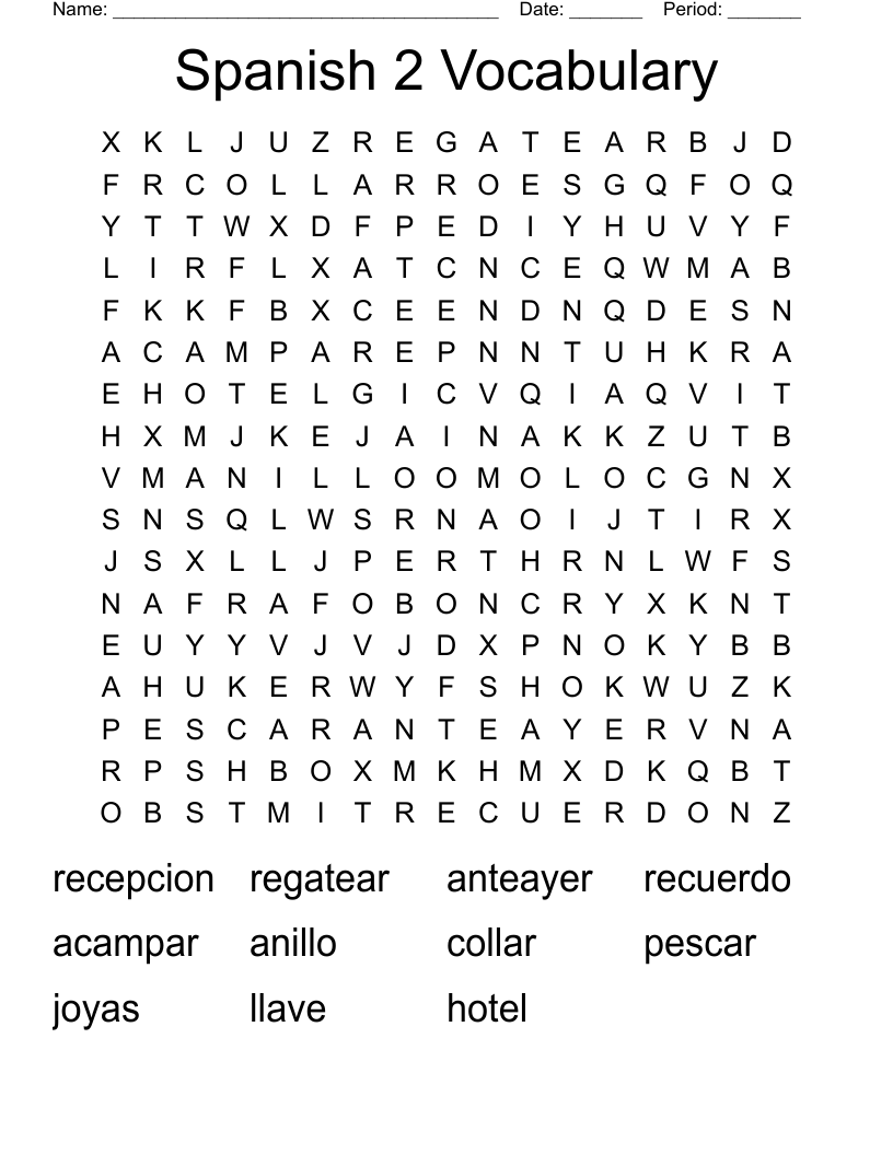 Spanish 2 Vocabulary  Word Search