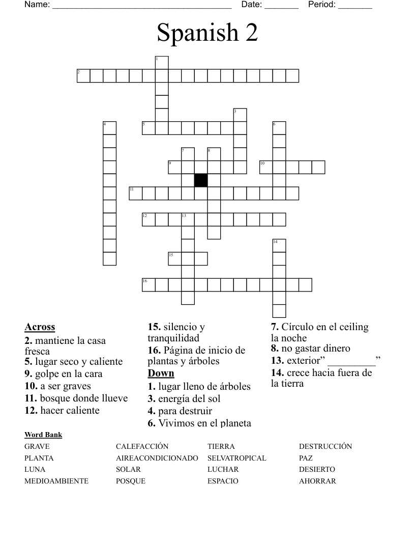 Spanish 2  Crossword