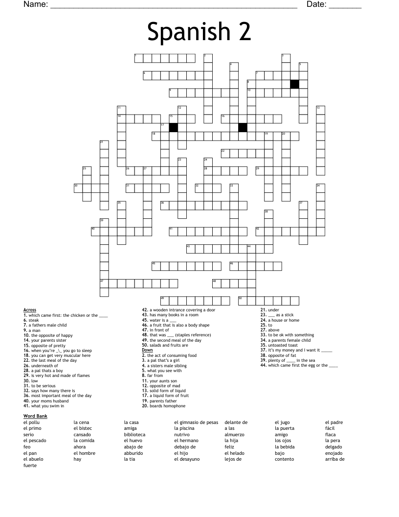 Spanish 2  Crossword