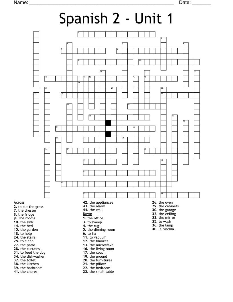 Spanish 2 - Unit 1  Crossword