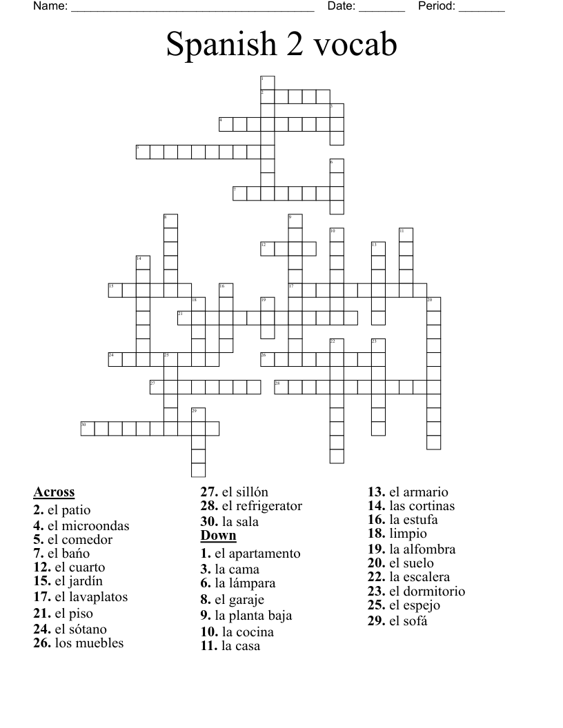 Spanish 2 vocab  Crossword
