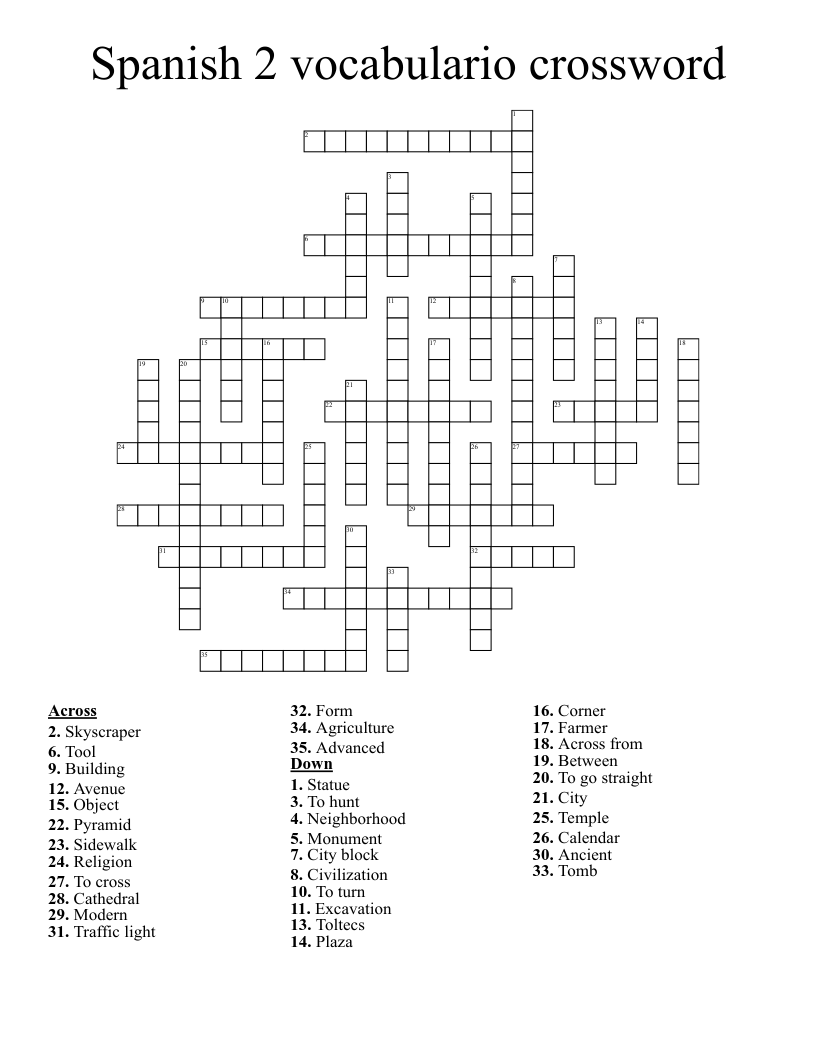 Spanish 2 vocabulario crossword 