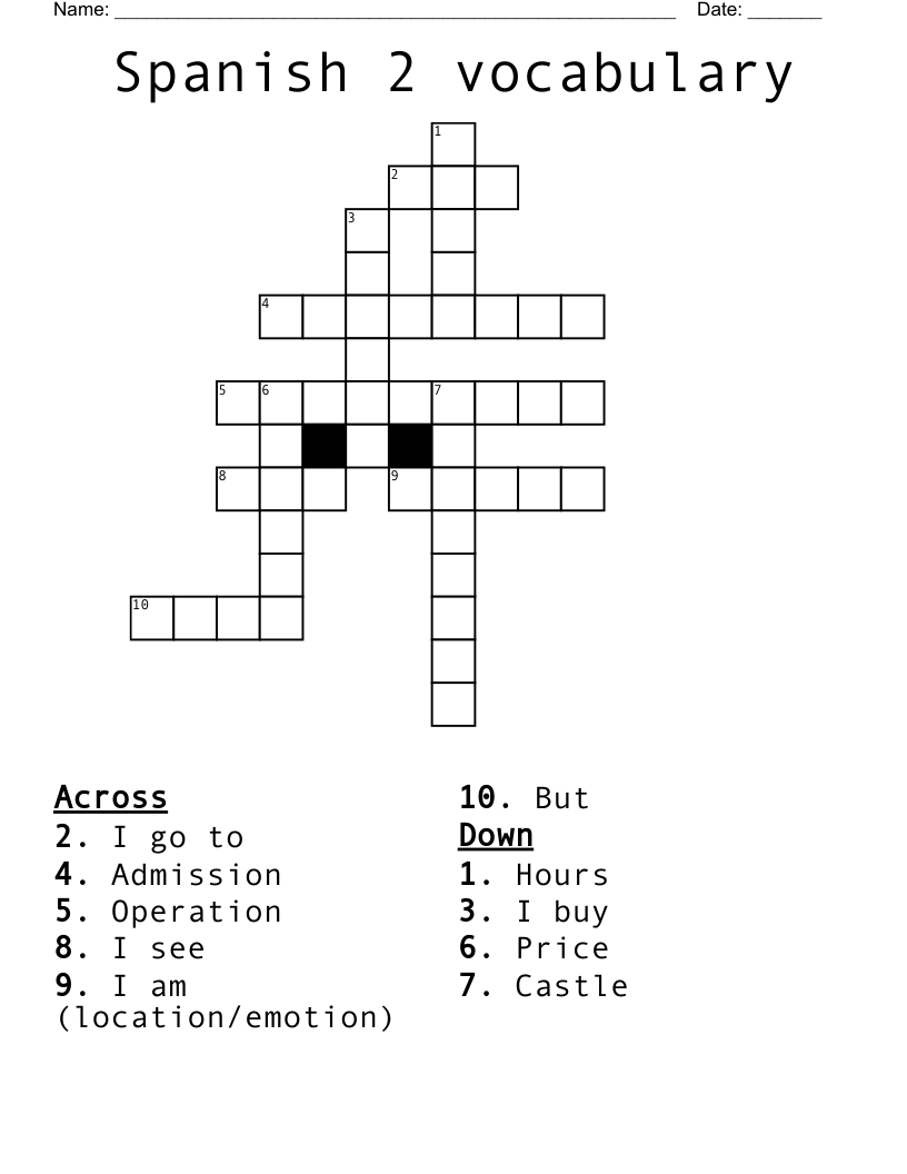 Spanish 2 vocabulary  Crossword