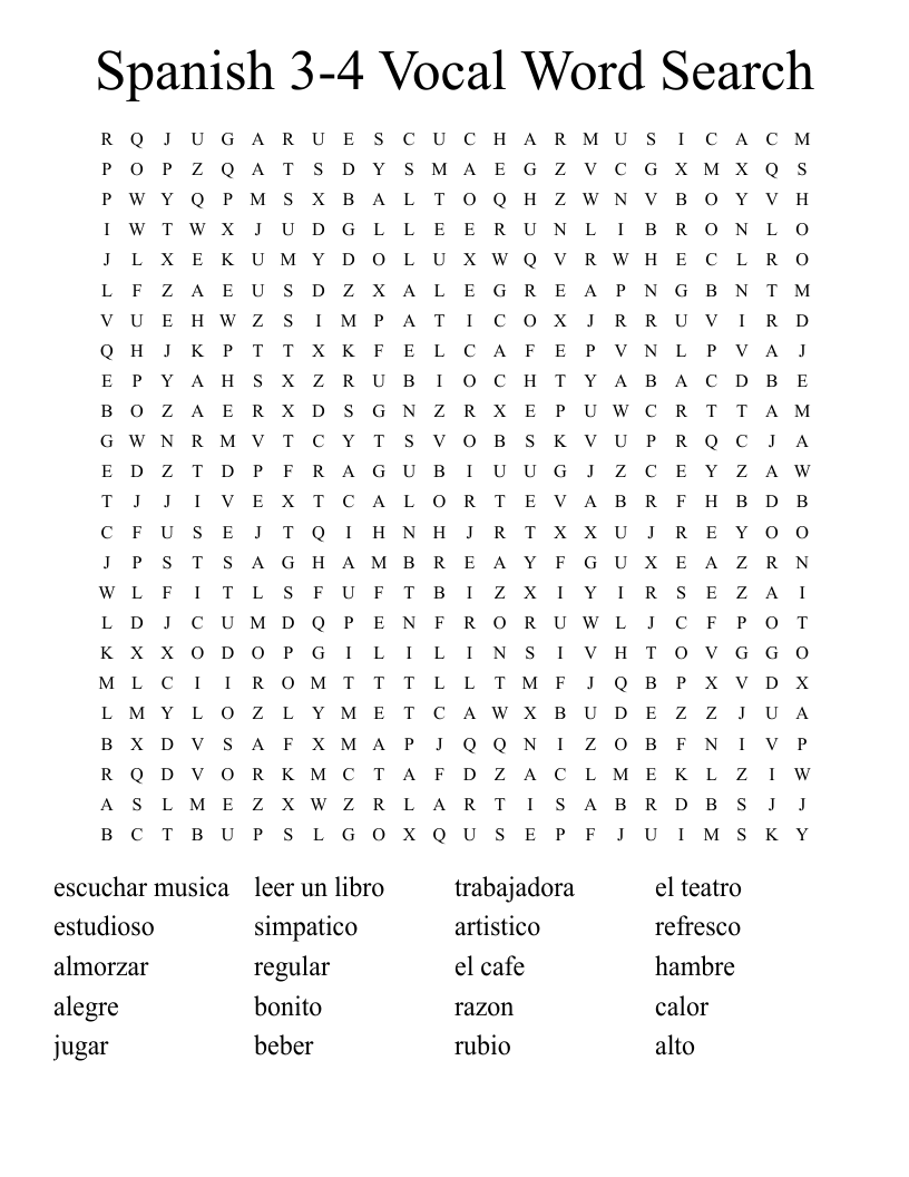 Spanish 3-4 Vocal Word Search