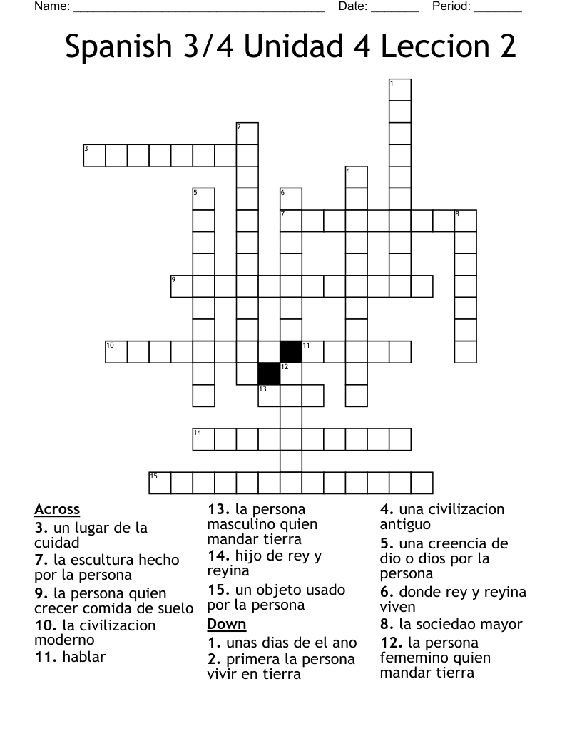 Spanish 3/4  Unidad 4 Leccion 2 Crossword