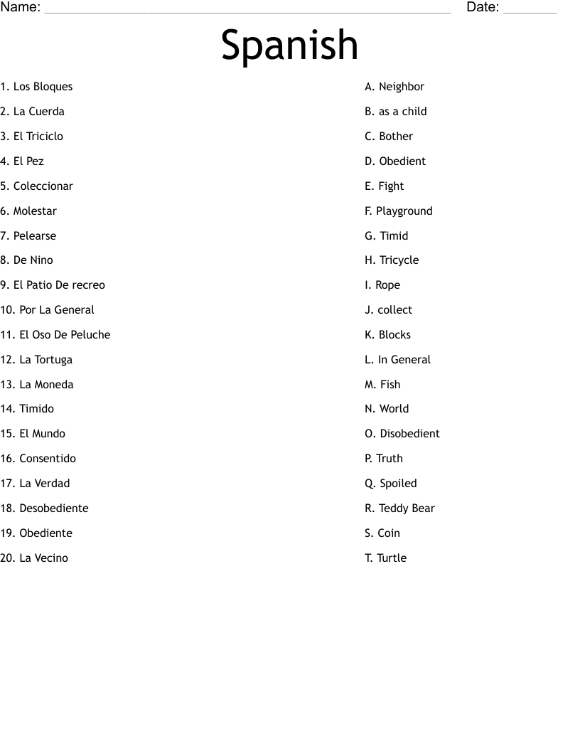 Spanish Worksheet