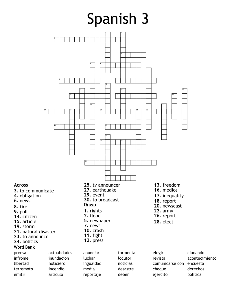 Spanish 3 Crossword