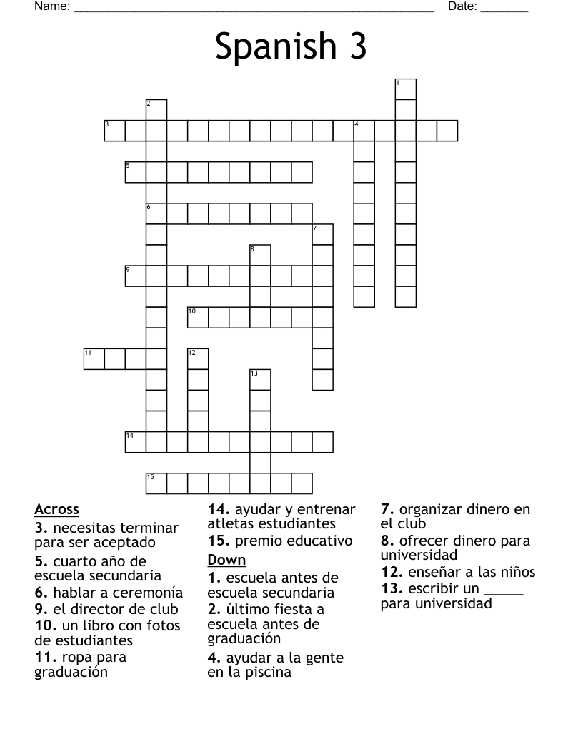 Spanish 3 Crossword