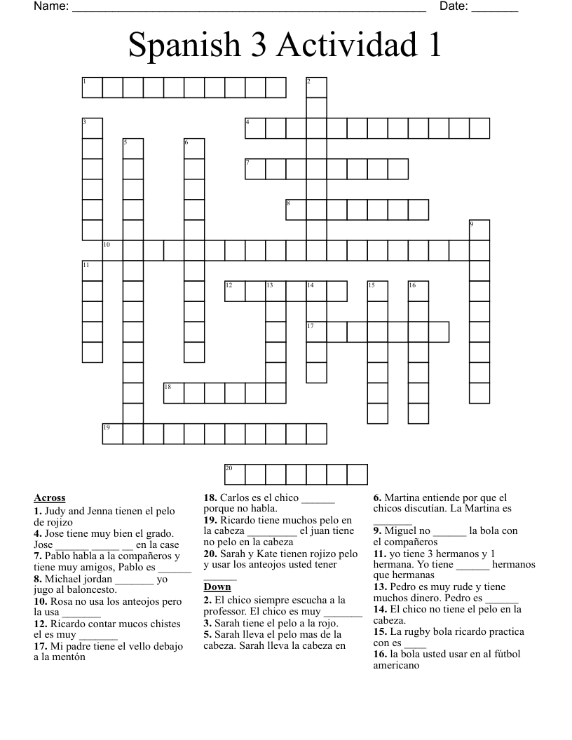 Spanish 3 Actividad 1  Crossword