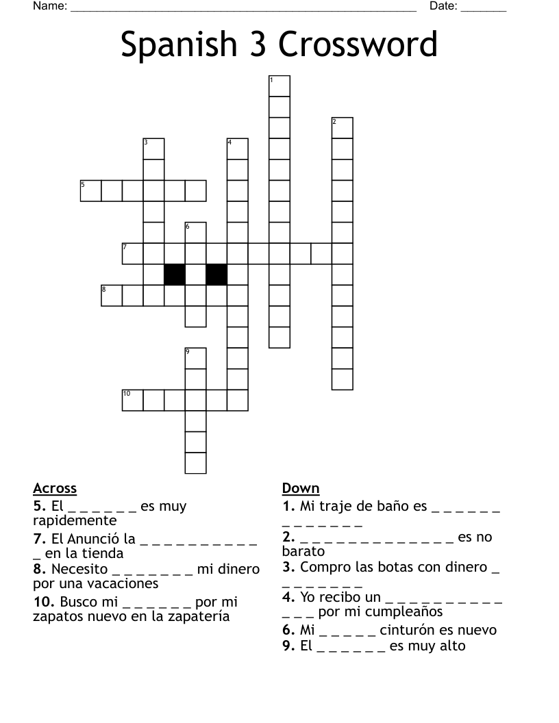Spanish 3 Crossword