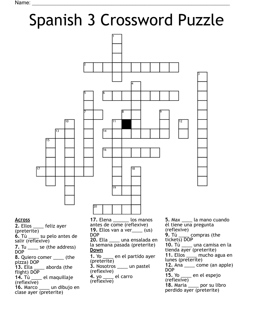 Spanish 3 Crossword Puzzle