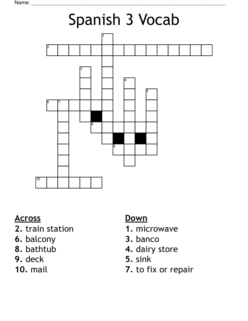 Spanish 3 Vocab Crossword