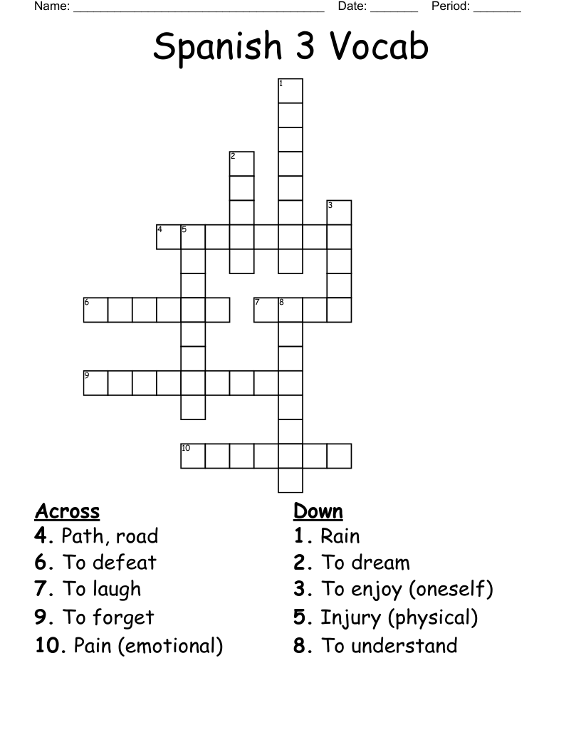 Spanish 3 Vocab Crossword