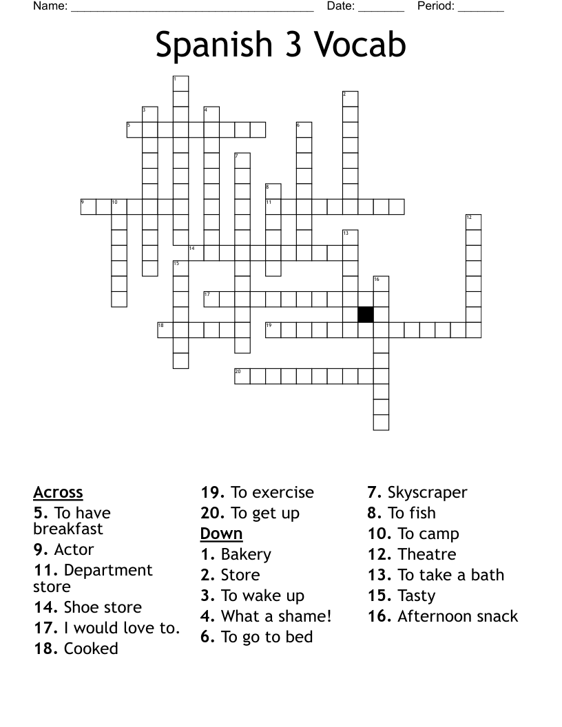 Spanish 3 Vocab Crossword