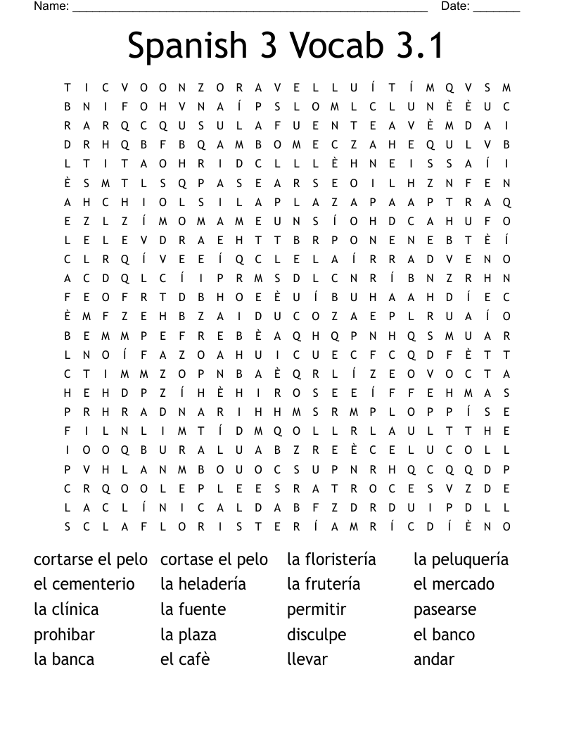Spanish 3 Vocab 3.1 Word Search