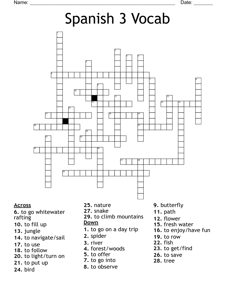 Spanish 3 Vocab Crossword
