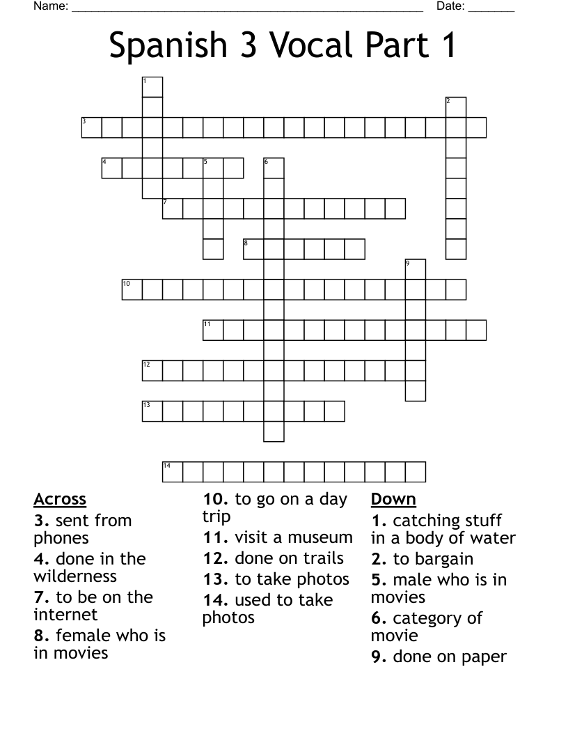 Spanish 3 Vocal Part 1 Crossword