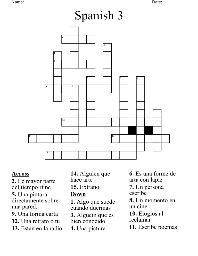 Spanish 3  Crossword