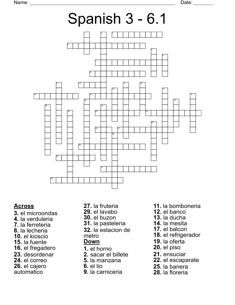 Spanish 3 - 6.1 Crossword