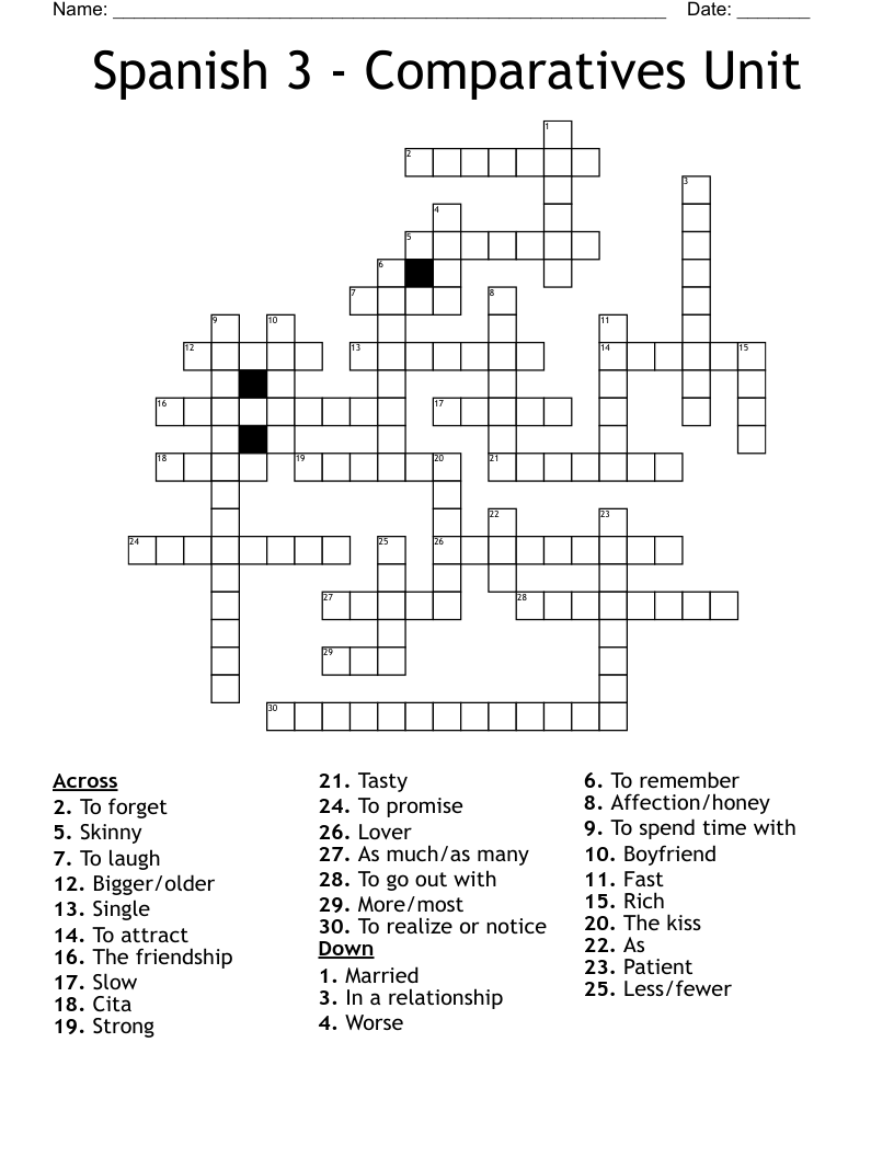 Spanish 3 - Comparatives Unit Crossword