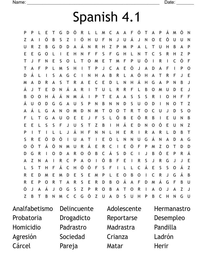 Spanish 4.1 Word Search