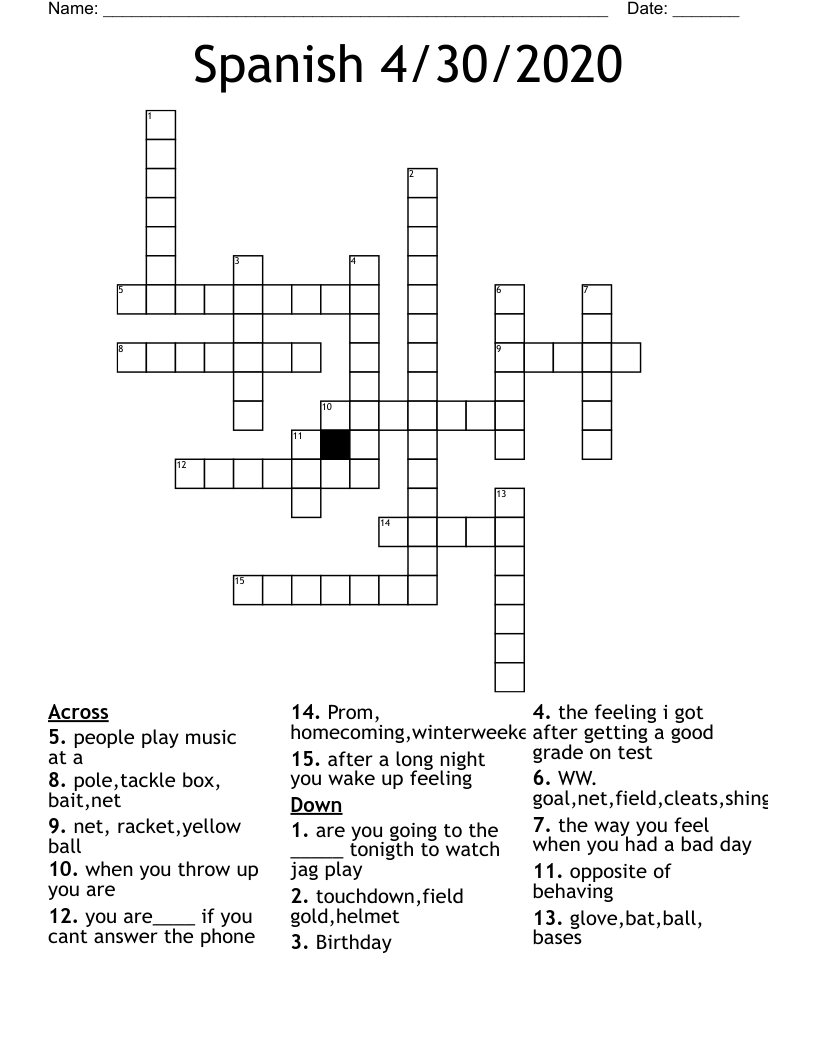 Spanish 4/30/2020 Crossword