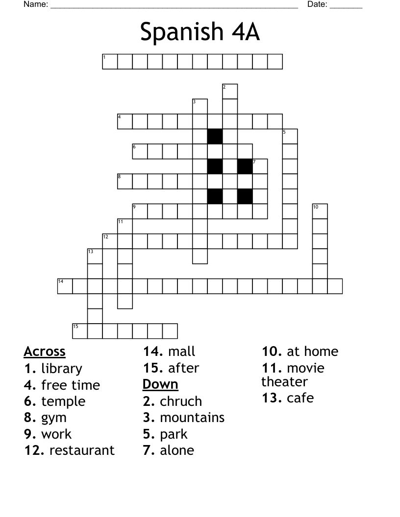 Spanish 4A Crossword