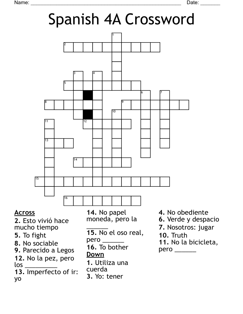 Spanish 4A Crossword