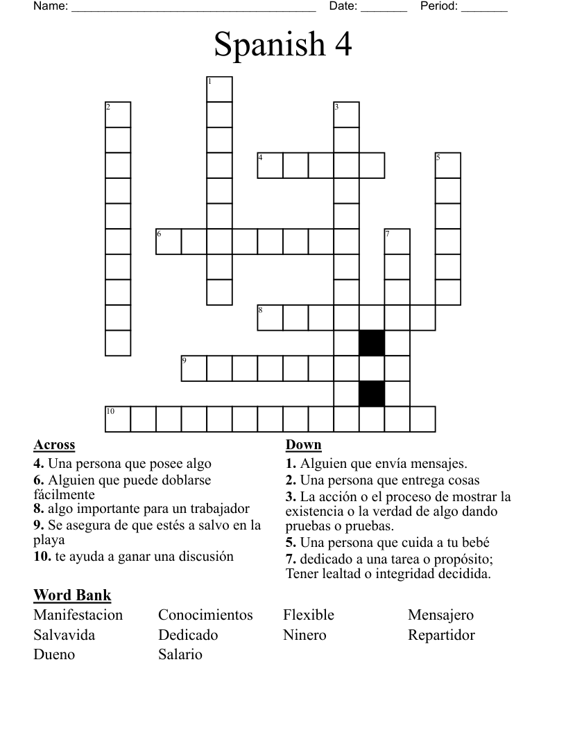 Spanish 4 Crossword