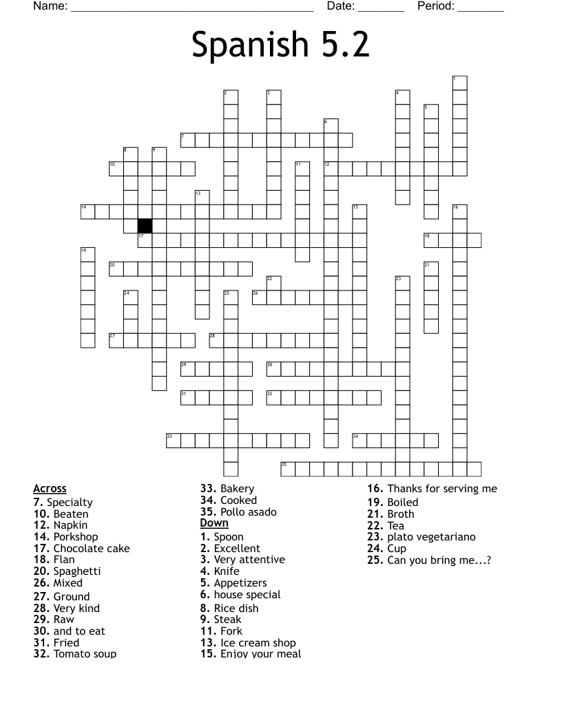 Spanish 5.2 Crossword