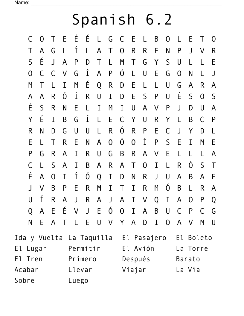 Spanish 6.2 Word Search